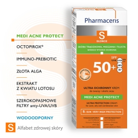 PHARMACERIS S ULTRA OCHRONNY KREM SPF 50+ do twarzy i okolic oczu dla skóry trądzikowej, mieszanej i tłustej  MEDI ACNE PROTECT 50 ml