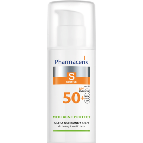 PHARMACERIS S ULTRA OCHRONNY KREM SPF 50+ do twarzy i okolic oczu dla skóry trądzikowej, mieszanej i tłustej  MEDI ACNE PROTECT 50 ml