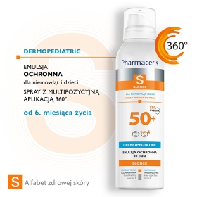 PHARMACERIS S EMULSJA OCHRONNA SPF 50+ DLA NIEMOWLĄT I DZIECI  SPRAY Z MULTIPOZYCYJNĄ APLIKACJĄ 360° 150 ML