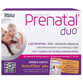 PRENATAL DUO CLASSIC 30 KAPSUŁEK + DHA 60 KAPSUŁEK + 1 SASZETKA FEMALIKER PLUS