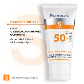 PHARMACERIS S KREM O SZEROKOPASMOWEJ OCHRONIE PRZED SŁOŃCEM SPF 50+, PPD 30, HEV, IR DLA DOROSŁYCH I DZIECI  SPECTRUM-PROTECT 50 ML