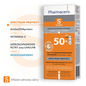 PHARMACERIS S KREM O SZEROKOPASMOWEJ OCHRONIE PRZED SŁOŃCEM SPF 50+, PPD 30, HEV, IR DLA DOROSŁYCH I DZIECI  SPECTRUM-PROTECT 50 ML