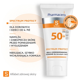 PHARMACERIS S KREM O SZEROKOPASMOWEJ OCHRONIE PRZED SŁOŃCEM SPF 50+, PPD 30, HEV, IR DLA DOROSŁYCH I DZIECI  SPECTRUM-PROTECT 50 ML